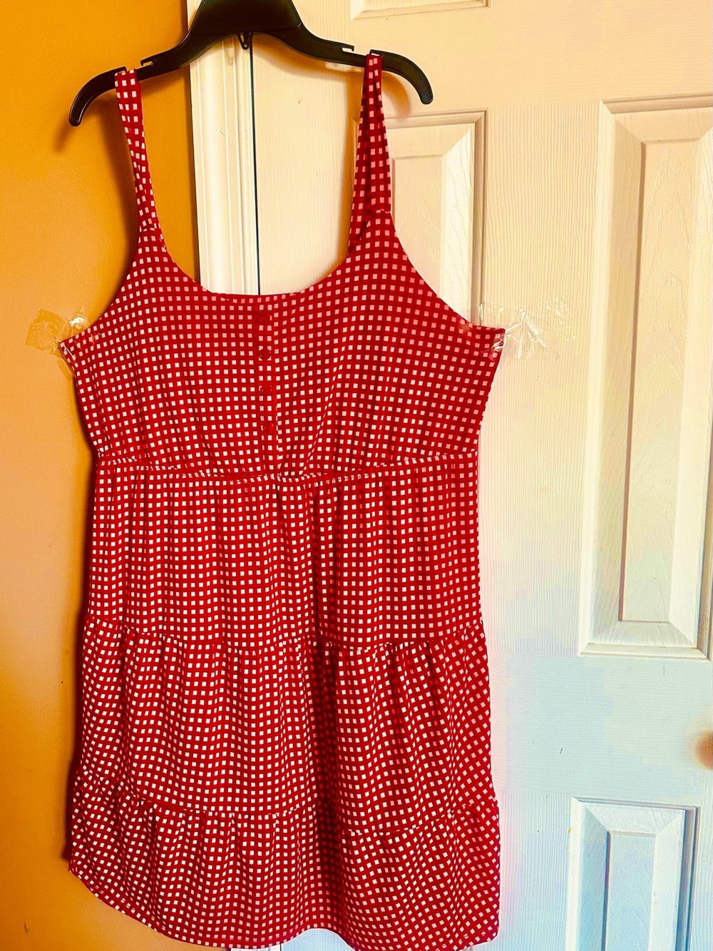 LuLaRoe Red Gingham Tiered Romper